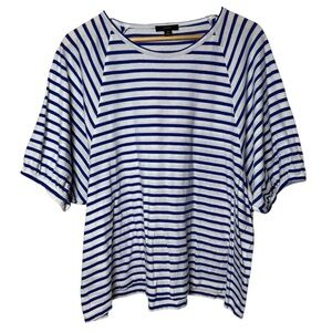 J. Crew Puff Sleeve Top Womens 2X Striped White Blue Short Sleeve Nautical Coast